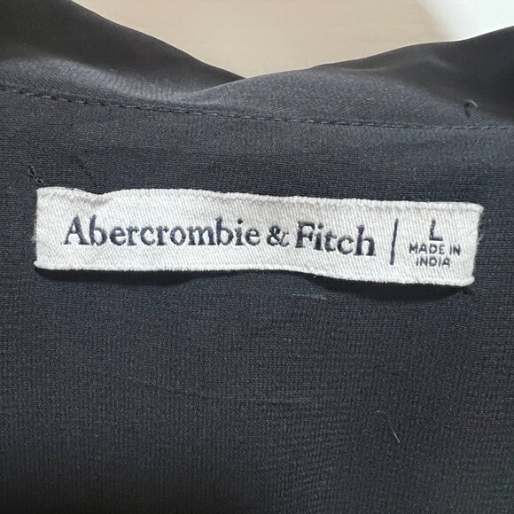$98 Abercrombie & Fitch Black Polka Dot Wrap Dress Size Large Long Sleeve - Picture 2 of 10